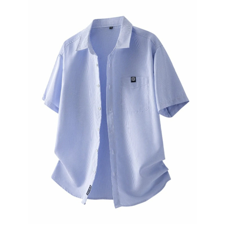 Men’s Plus Size Casual Striped Short Sleeve Shirt Blue / M Apparel and Accessories
