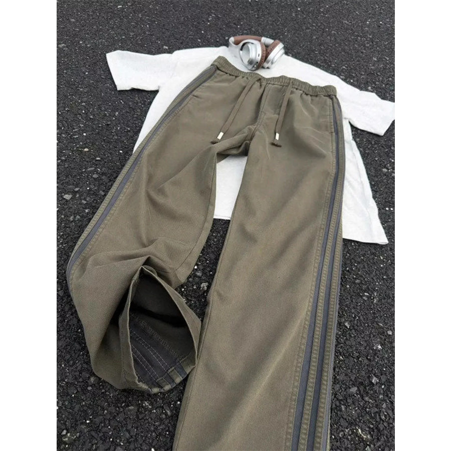 Men’s Plus Size Casual Striped Wide-Leg Pants Green / M Apparel and Accessories