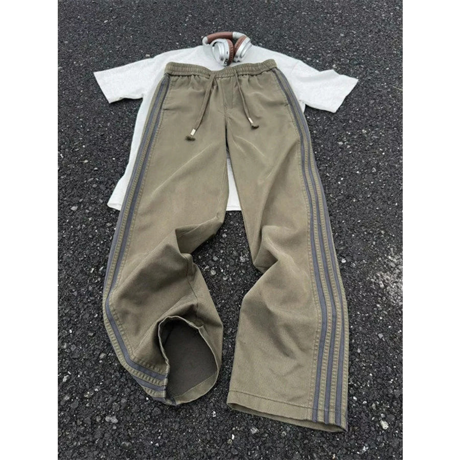 Men’s Plus Size Casual Striped Wide-Leg Pants Green / M Apparel and Accessories