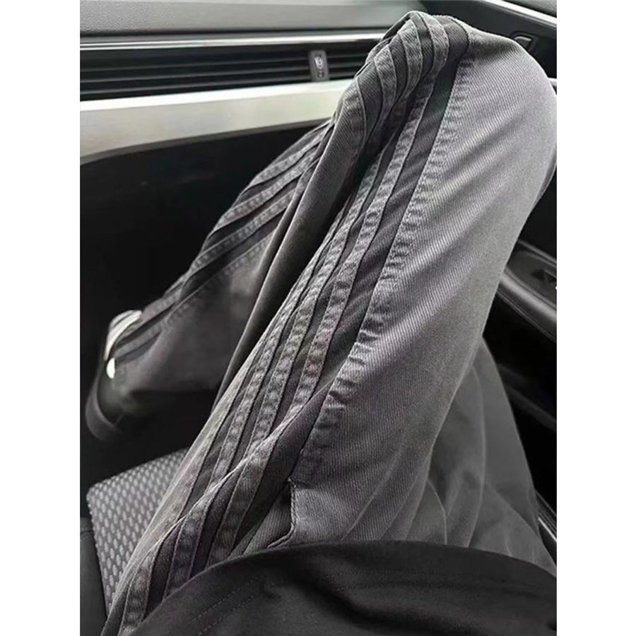 Men’s Plus Size Casual Striped Wide-Leg Pants Grey / M Apparel and Accessories
