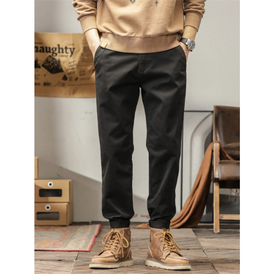 Men’s Plus Size Casual Style Slim Fit Ankle Banded Pants Black / M Apparel and Accessories