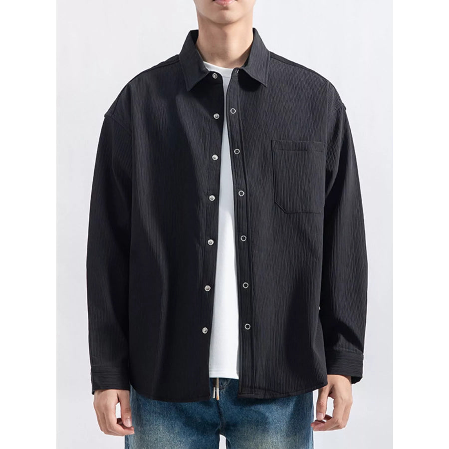 Men’s Plus Size Casual Textured Button-Down Shirt Black / M Apparel and Accessories
