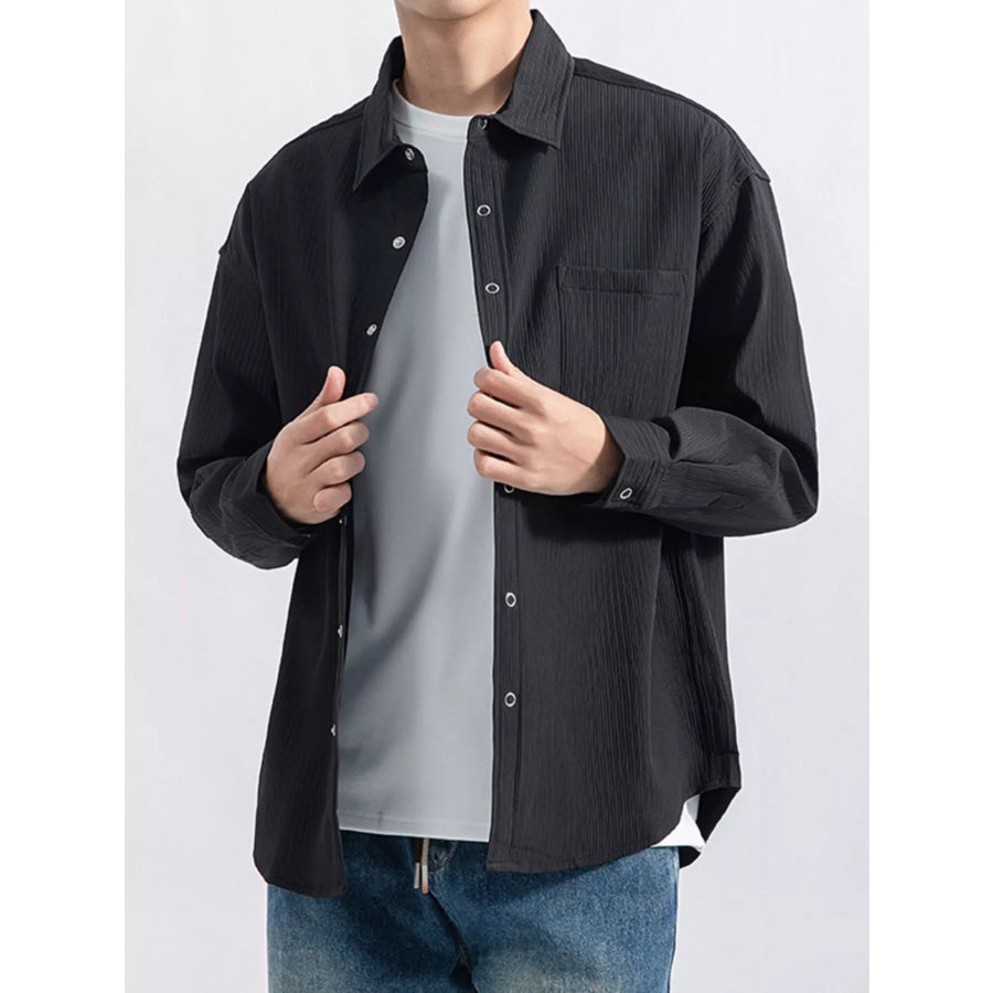 Men’s Plus Size Casual Textured Button-Down Shirt Black / M Apparel and Accessories