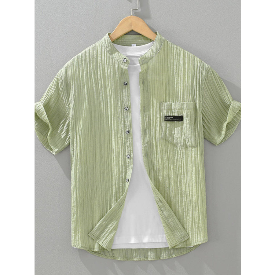 Men’s Plus Size Casual Textured Button Up Shirt Light Green / M Apparel and Accessories