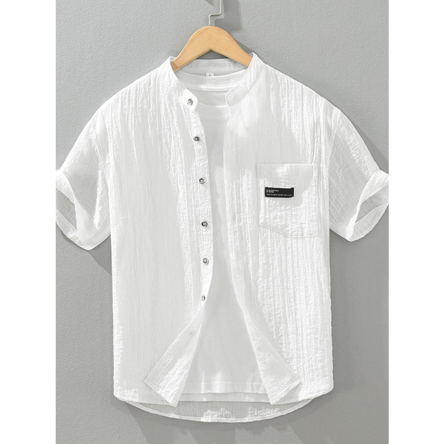 Men’s Plus Size Casual Textured Button Up Shirt White / M Apparel and Accessories