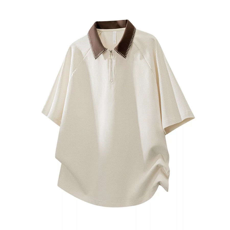 Men’s Plus Size Casual Waffle Knit Half-Zip Polo Cream / M Apparel and Accessories