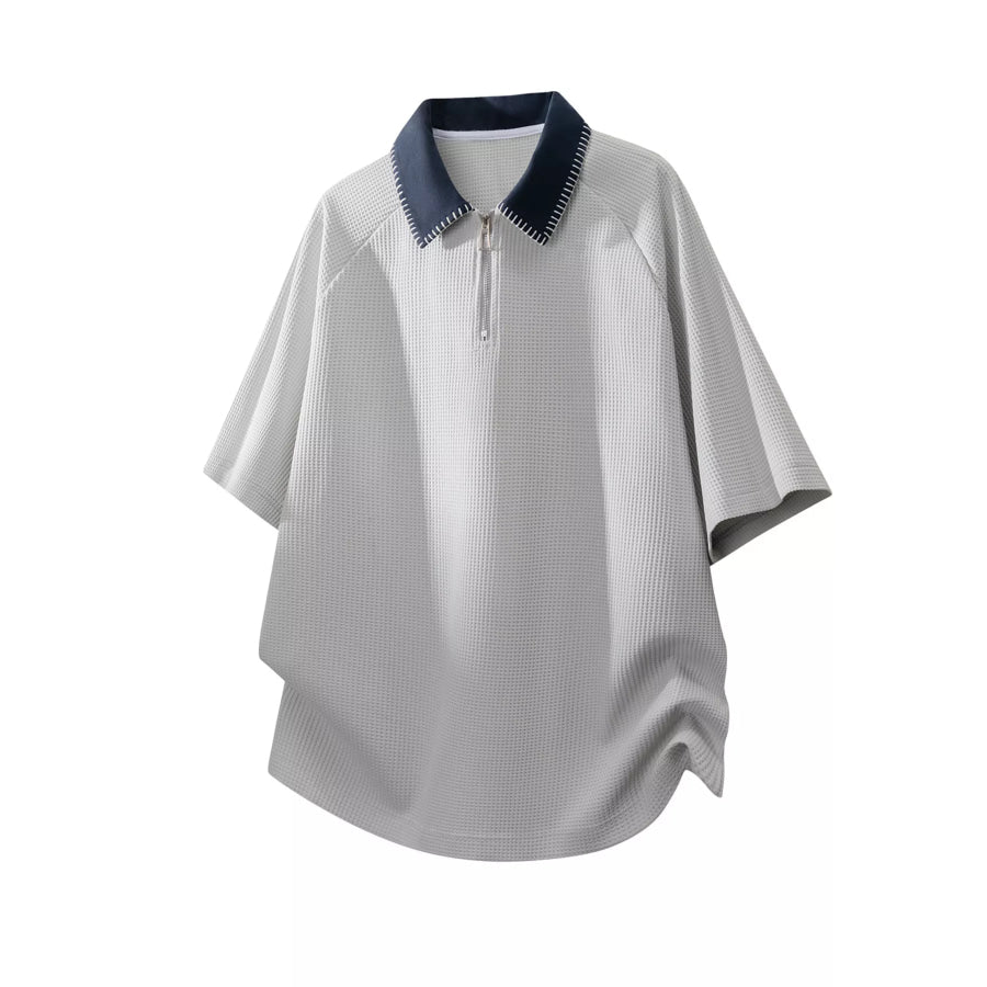 Men’s Plus Size Casual Waffle Knit Half-Zip Polo Light Gray / M Apparel and Accessories