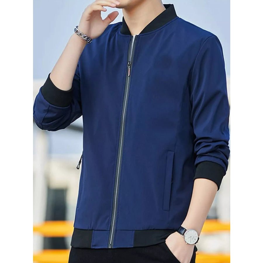 Men’s Plus Size Casual Zip Up Jacket Dark Blue-8748 Lightweight / M Apparel and Accessories
