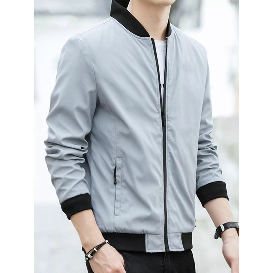 Men’s Plus Size Casual Zip Up Jacket Gray-8748 Lightweight / M Apparel and Accessories