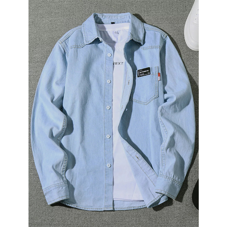 Men’s Plus Size Chest Pocket Button Up Denim Shirt Light Blue / M Apparel and Accessories