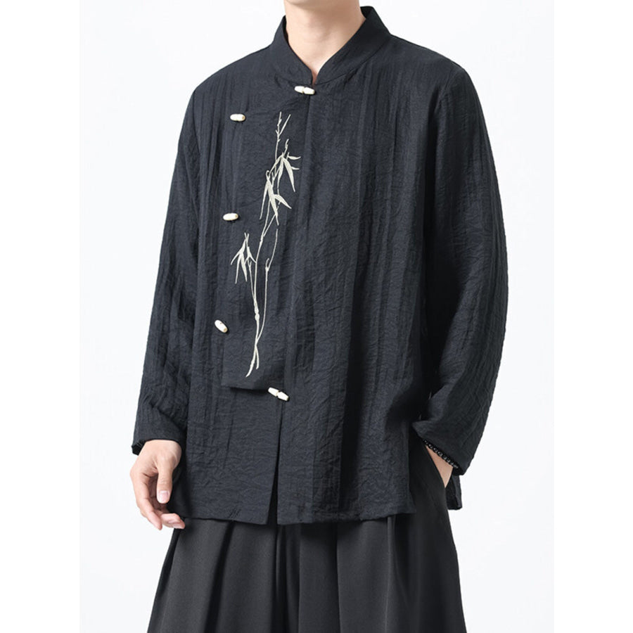 Men’s Plus Size Chinese Style Embroidered Bamboo Linen Shirt Apparel and Accessories