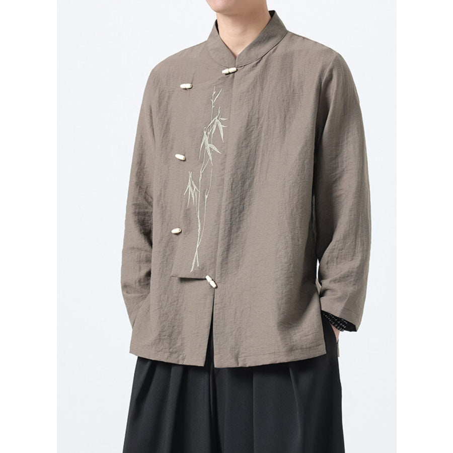 Men’s Plus Size Chinese Style Embroidered Bamboo Linen Shirt Apparel and Accessories