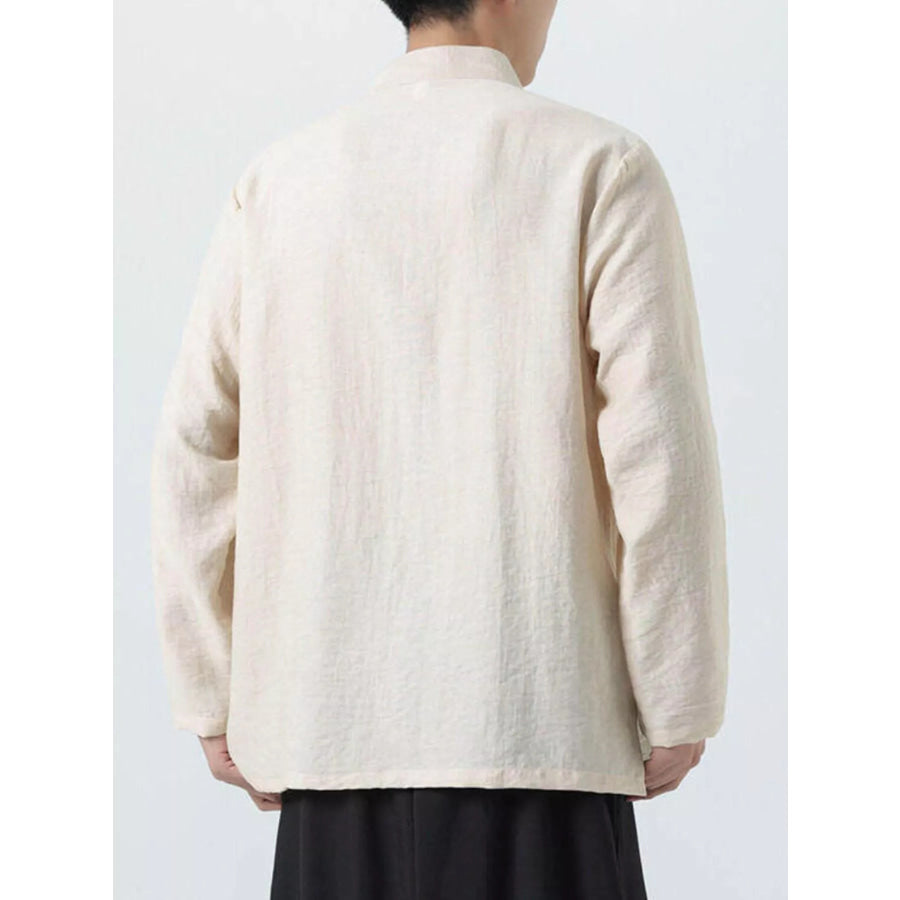 Men’s Plus Size Chinese Style Embroidered Bamboo Linen Shirt Apparel and Accessories