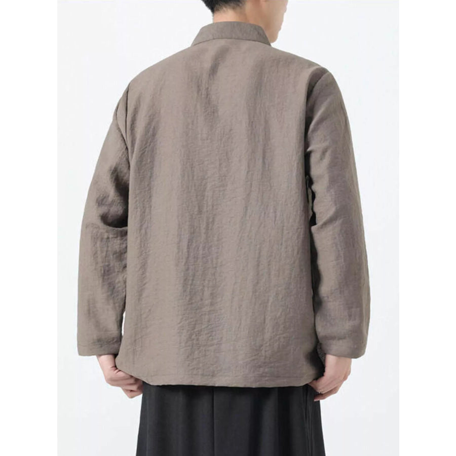 Men’s Plus Size Chinese Style Embroidered Bamboo Linen Shirt Apparel and Accessories