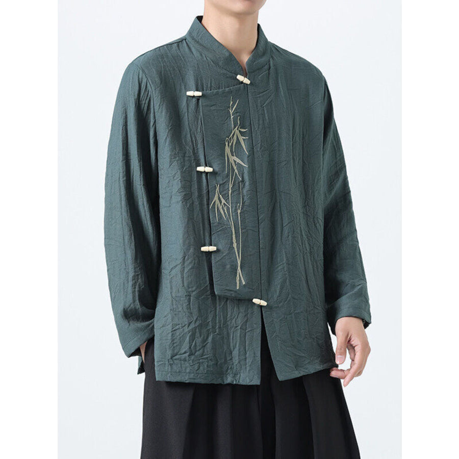 Men’s Plus Size Chinese Style Embroidered Bamboo Linen Shirt Green / M Apparel and Accessories