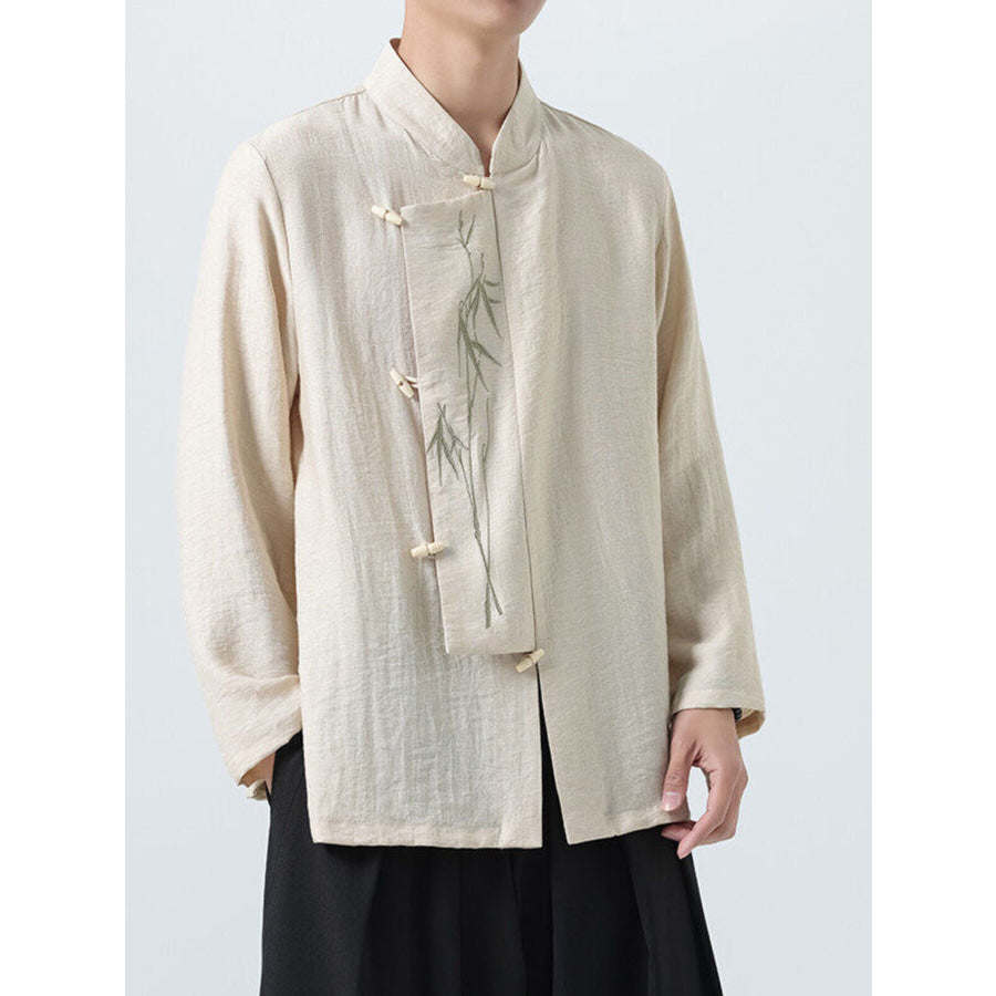 Men’s Plus Size Chinese Style Embroidered Bamboo Linen Shirt Ivory / M Apparel and Accessories