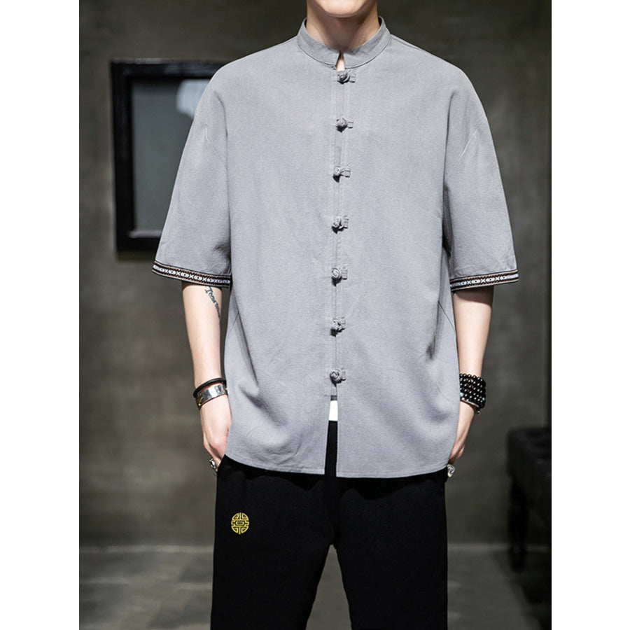 Men’s Plus Size Chinese Style Half Sleeve Shirt Grey / M Apparel and Accessories