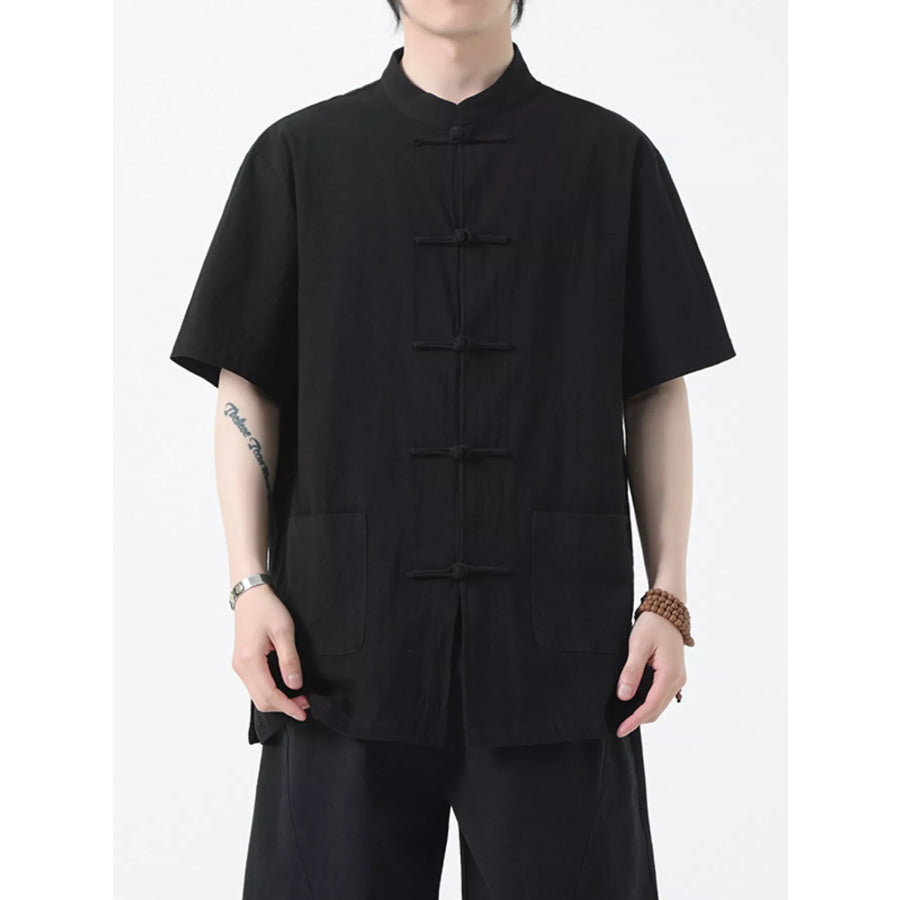 Men’s Plus Size Chinese Style Short-Sleeve Shirt Black / M Apparel and Accessories