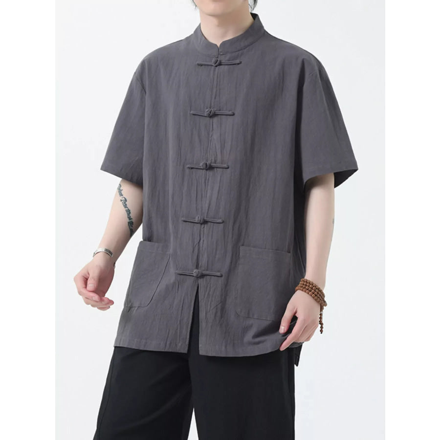 Men’s Plus Size Chinese Style Short-Sleeve Shirt Dark Gray / M Apparel and Accessories