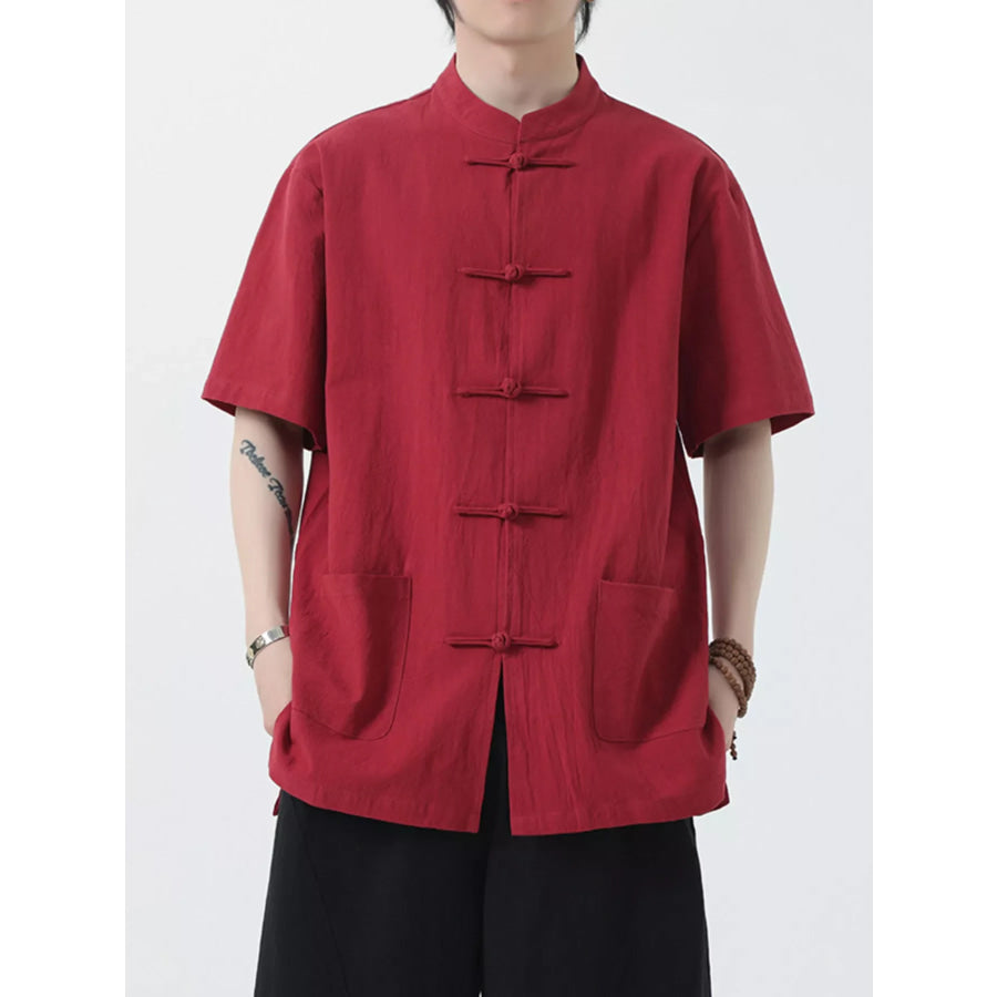 Men’s Plus Size Chinese Style Short-Sleeve Shirt Red / M Apparel and Accessories