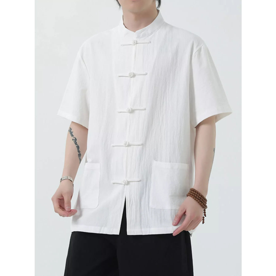 Men’s Plus Size Chinese Style Short-Sleeve Shirt White / M Apparel and Accessories