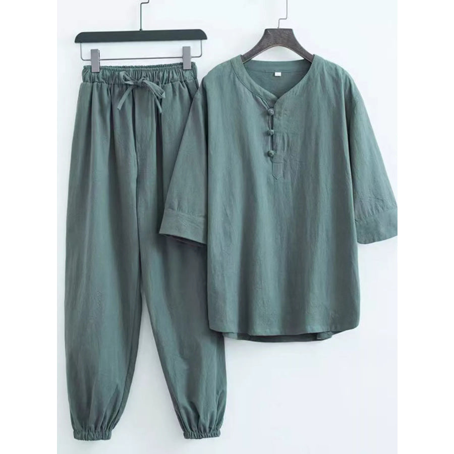 Men’s Plus Size Chinese Style Top and Pants Set Air Force Blue / M Apparel and Accessories