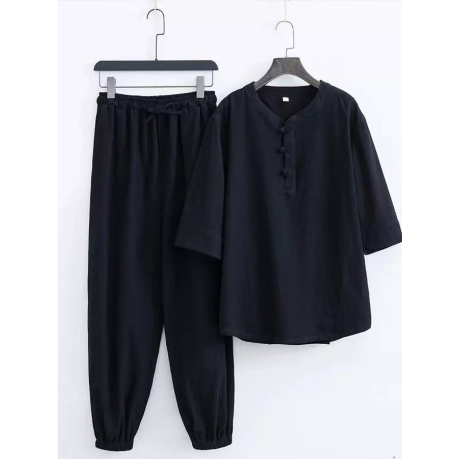 Men’s Plus Size Chinese Style Top and Pants Set Black / M Apparel and Accessories
