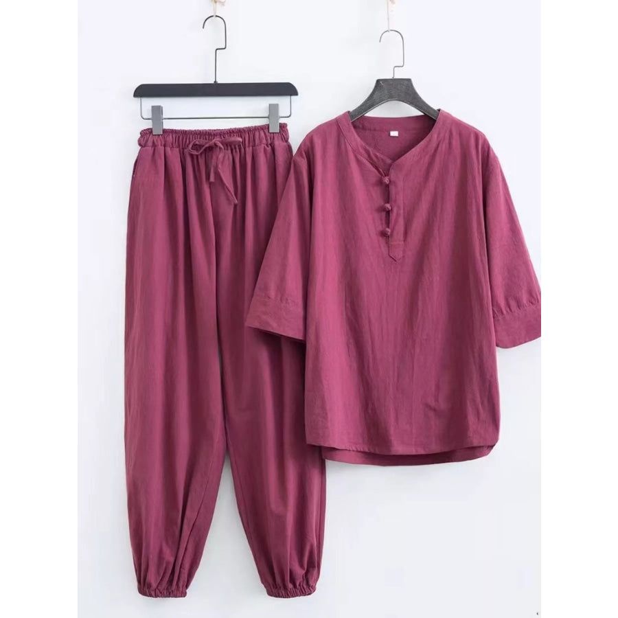 Men’s Plus Size Chinese Style Top and Pants Set Deep Purple / M Apparel and Accessories