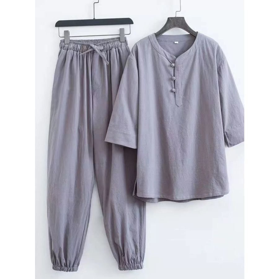 Men’s Plus Size Chinese Style Top and Pants Set Gray / M Apparel and Accessories