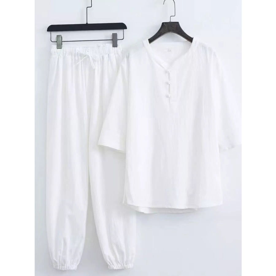 Men’s Plus Size Chinese Style Top and Pants Set White / M Apparel and Accessories