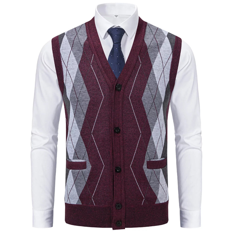 Men’s Plus Size Classic Argyle Pattern Knitted Sweater Vest Burgundy / L Apparel and Accessories