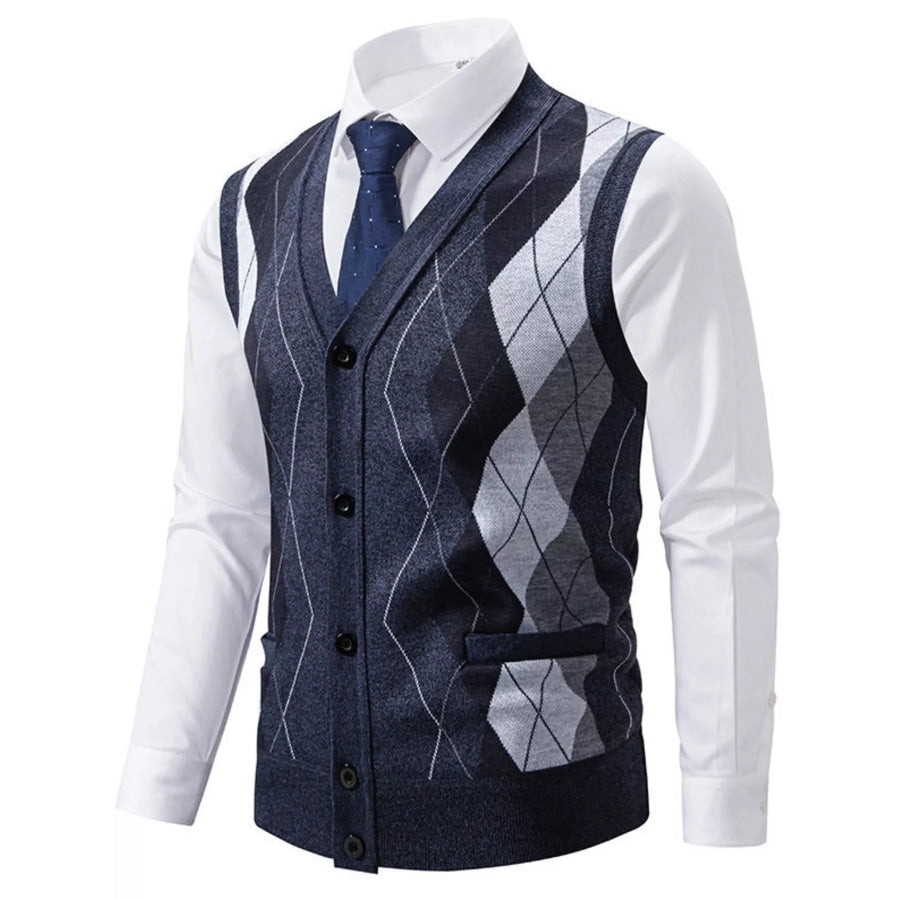 Men’s Plus Size Classic Argyle Pattern Knitted Sweater Vest Dark Gray / L Apparel and Accessories