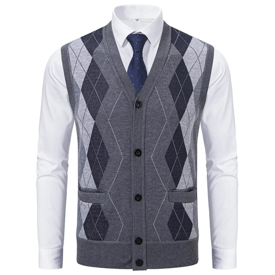 Men’s Plus Size Classic Argyle Pattern Knitted Sweater Vest Gray / L Apparel and Accessories