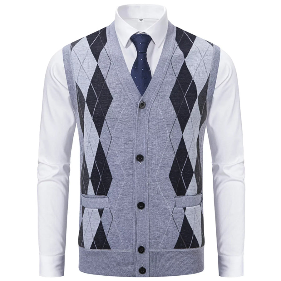 Men’s Plus Size Classic Argyle Pattern Knitted Sweater Vest Light Gray / L Apparel and Accessories