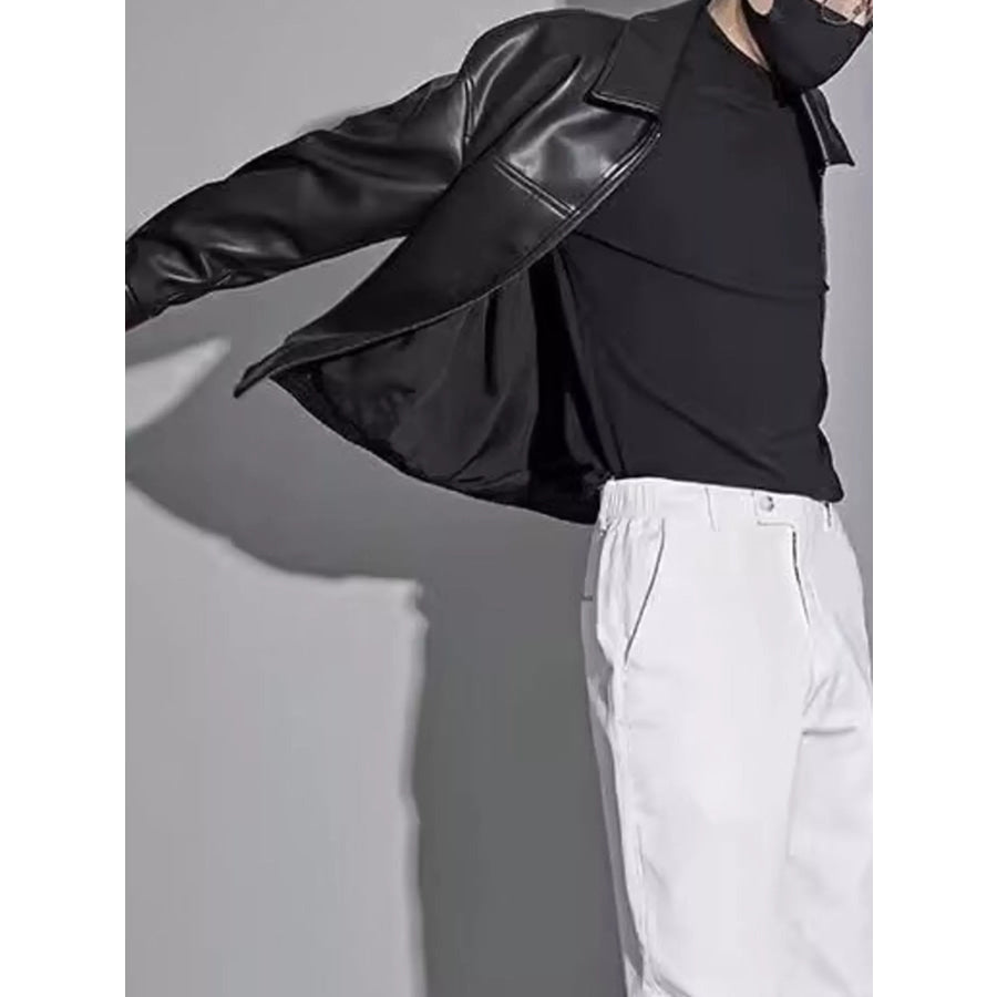 Men’s Plus Size Classic Black Faux Leather Bomber Jacket Apparel and Accessories