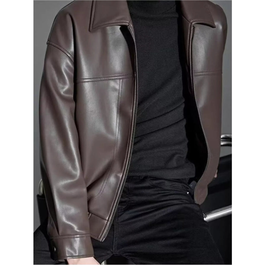 Men’s Plus Size Classic Black Faux Leather Bomber Jacket Apparel and Accessories