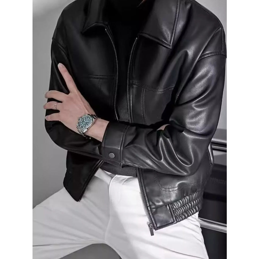 Men’s Plus Size Classic Black Faux Leather Bomber Jacket / M Apparel and Accessories