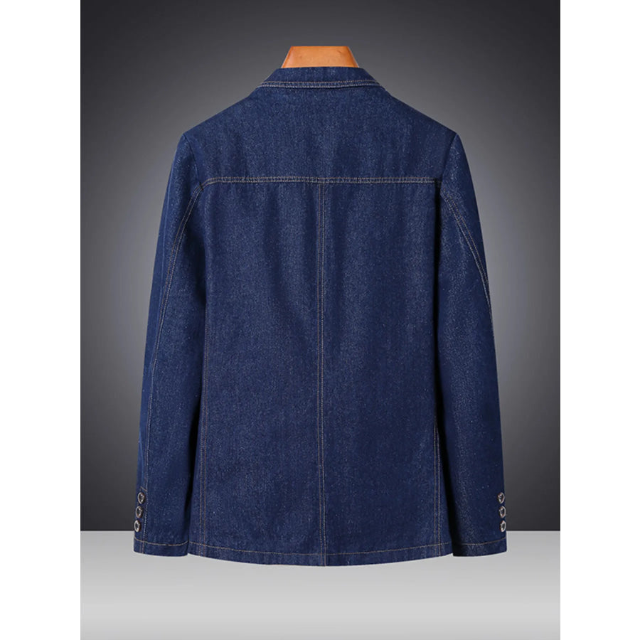 Men’s Plus Size Classic Button Up Denim Blazer Dark Blue / M Apparel and Accessories