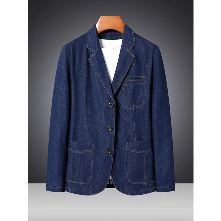 Men’s Plus Size Classic Button Up Denim Blazer Dark Blue / M Apparel and Accessories