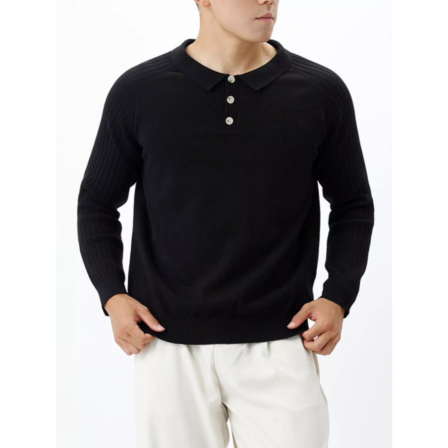 Men’s Plus Size Classic Fit Ribbed Sleeve Knit Top Black / M Apparel and Accessories