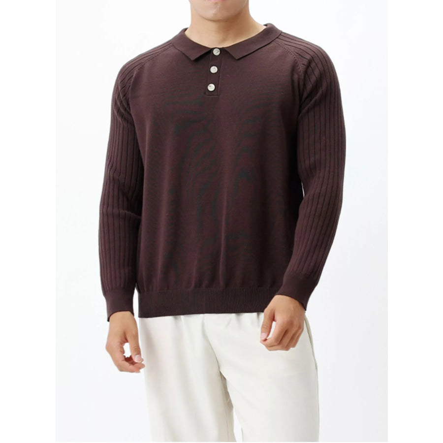 Men’s Plus Size Classic Fit Ribbed Sleeve Knit Top Brown / M Apparel and Accessories