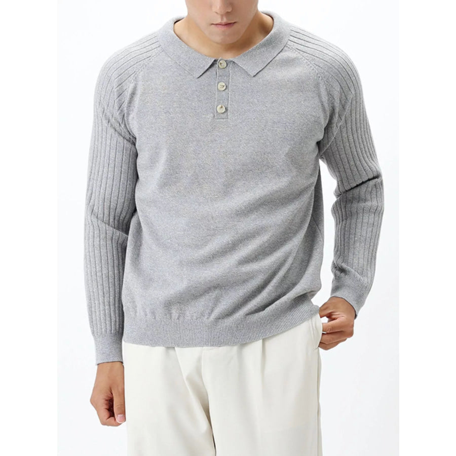 Men’s Plus Size Classic Fit Ribbed Sleeve Knit Top Light Gray / M Apparel and Accessories