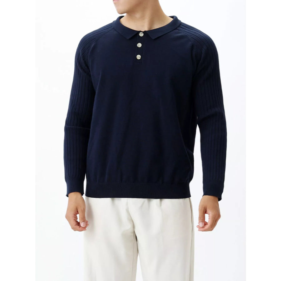 Men’s Plus Size Classic Fit Ribbed Sleeve Knit Top Royal Blue / M Apparel and Accessories