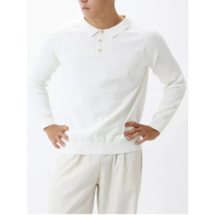 Men’s Plus Size Classic Fit Ribbed Sleeve Knit Top White / M Apparel and Accessories