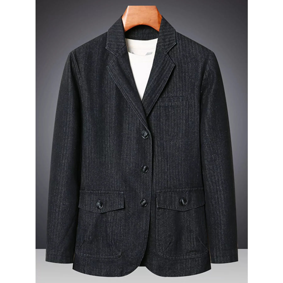 Men’s Plus Size Classic Fit Textured Denim Blazer Black / M Apparel and Accessories