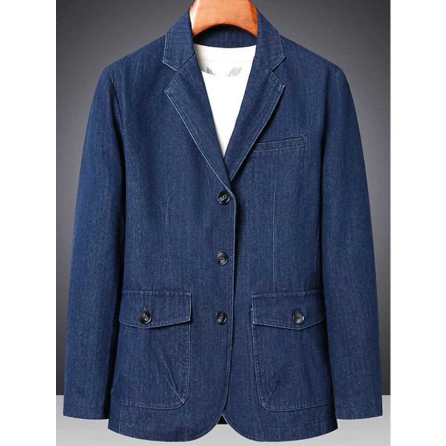 Men’s Plus Size Classic Fit Textured Denim Blazer Dark Blue / M Apparel and Accessories