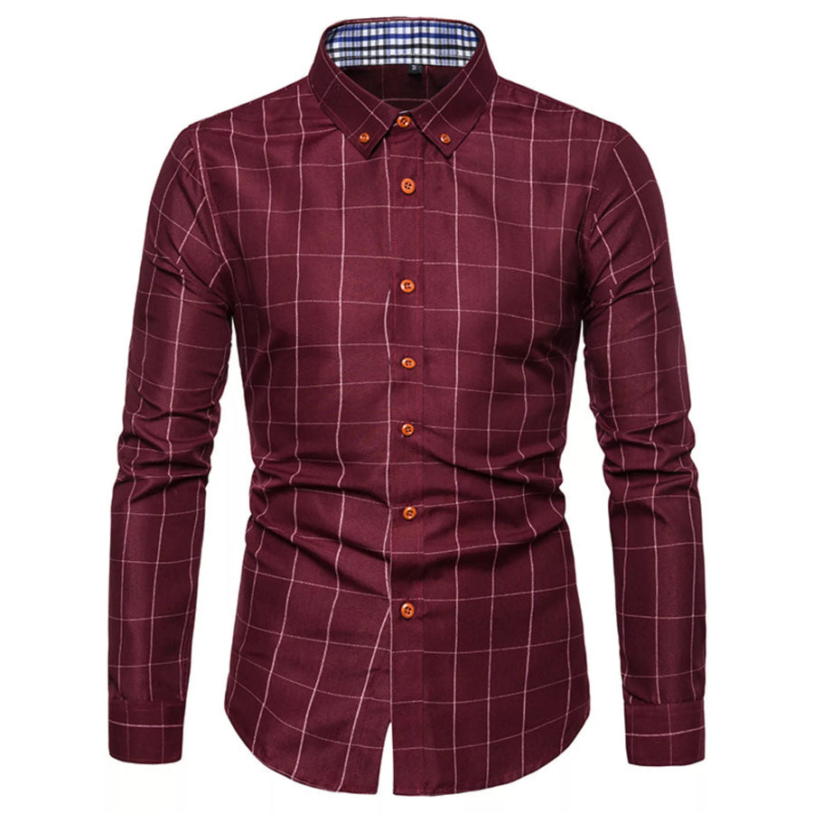 Men’s Plus Size Classic Plaid Button-Down Shirt Burgundy / M Apparel and Accessories