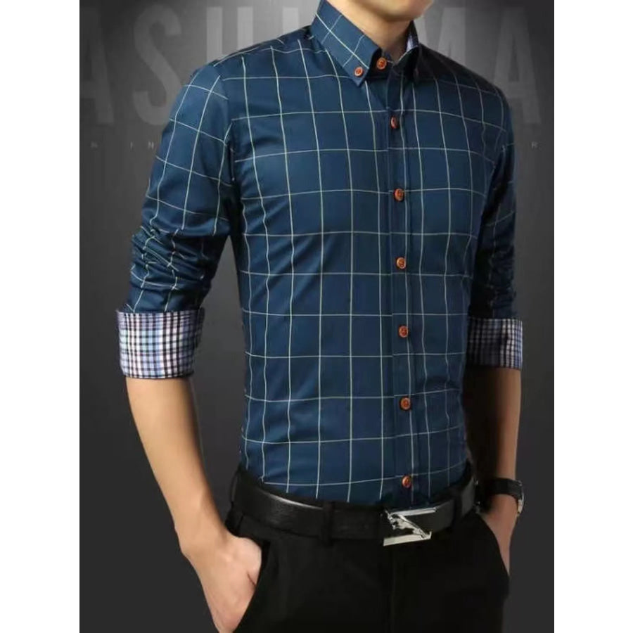 Men’s Plus Size Classic Plaid Button-Down Shirt Deep Teal / M Apparel and Accessories