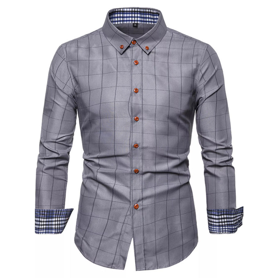 Men’s Plus Size Classic Plaid Button-Down Shirt Grey / M Apparel and Accessories