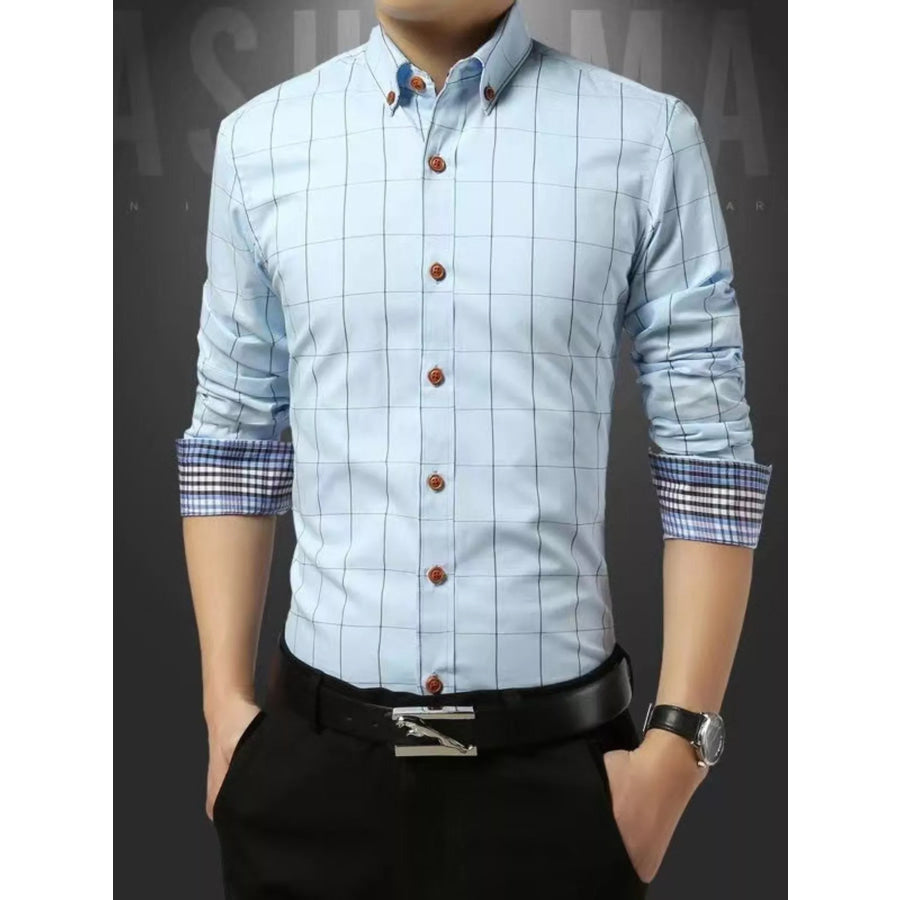Men’s Plus Size Classic Plaid Button-Down Shirt Light Blue / M Apparel and Accessories